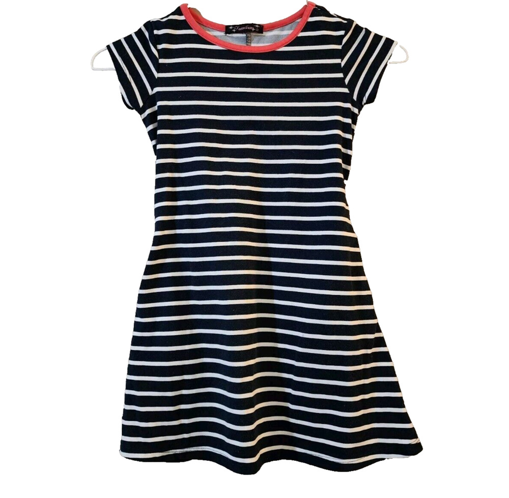 Xtraordinary Girls T-Shirt Dress Size XS 4-5 Navy White Striped Pockets